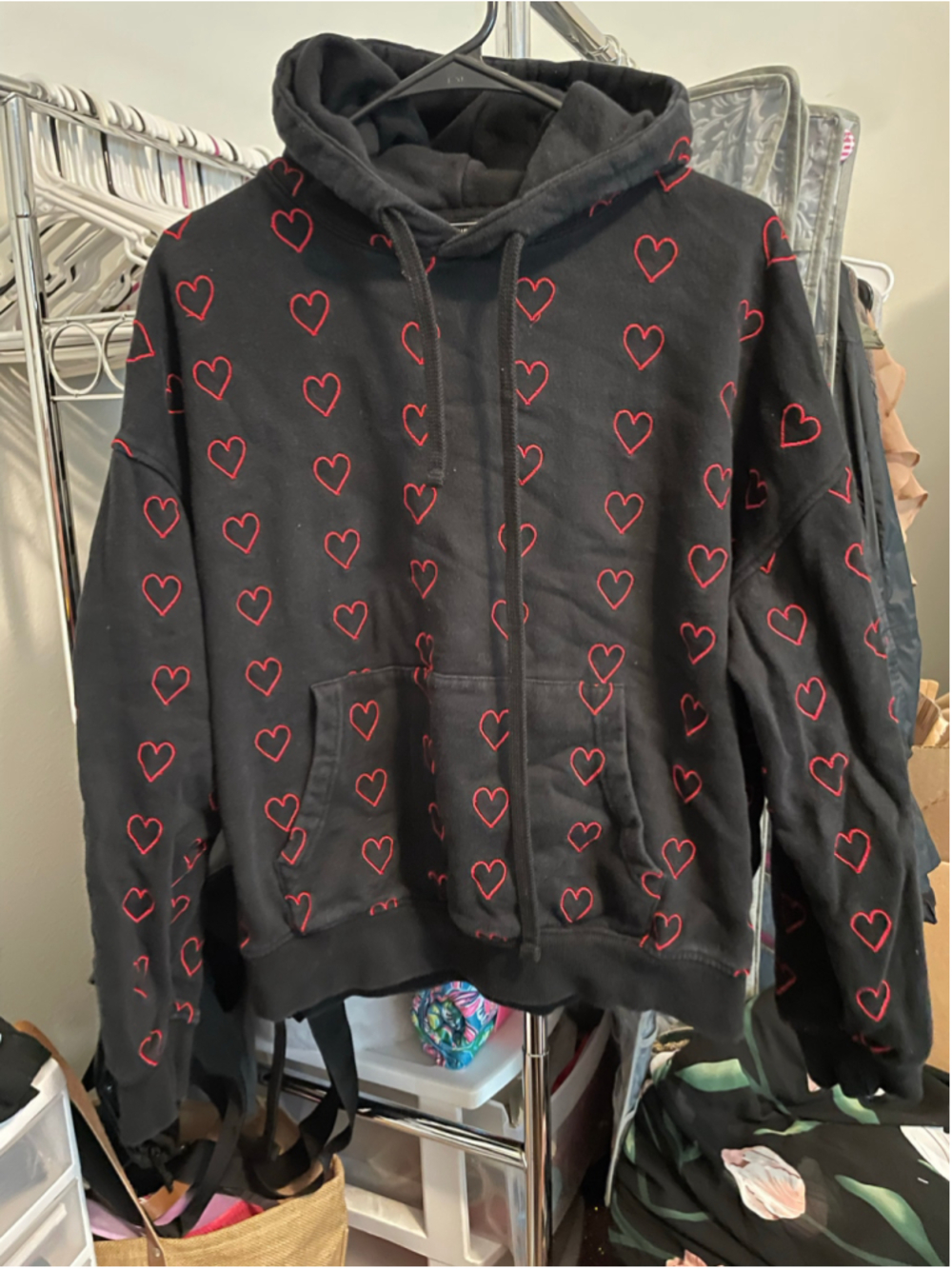 Men’s FOREVER 21 Black Red Heart Print Hoodie M